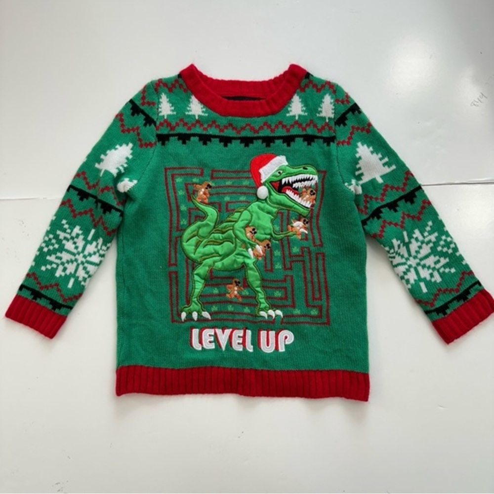 Blizzard Bay Ugly Dinosaur Christmas‎ Sweater Kids Size Small 4 Ugly Sweater